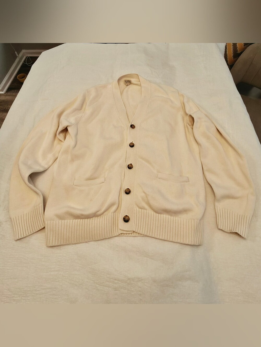 J. Crew Cream Button-Front V-Neck Cardigan